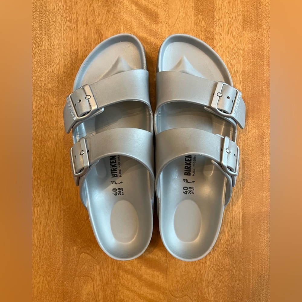 Birkenstock Arizona Essentials EVA Slide Sandal, Silver, Size 40